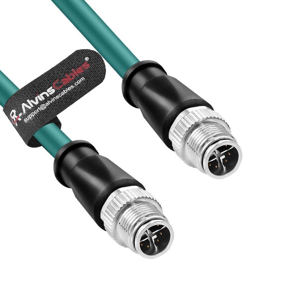 Alvin's Cables M12 X-Code 8针至8针公头Cat6a以太网屏蔽线缆，适用于Cognex Basler工业相机，高柔性拖链，3.3英尺/1米，绿色