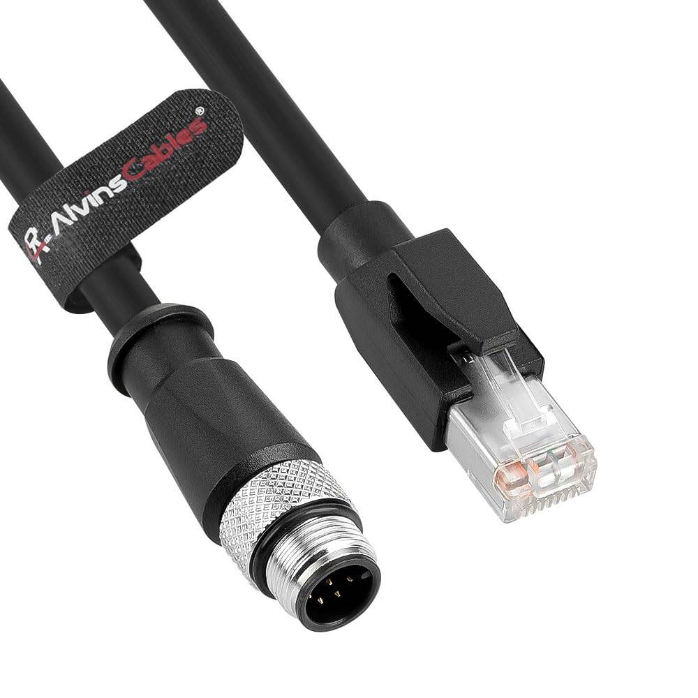 Alvin's Cables M12 A 型 8 针公头转 RJ45 Cat6a 以太网屏蔽线缆，适用于工业自动化网络设备，高柔性拖链，3 米/9.8 英尺