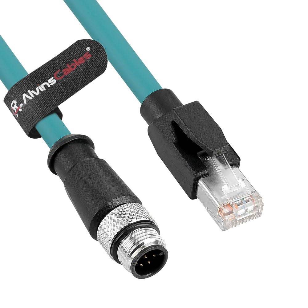 Alvin's Cables M12 A 型 8 针公头转 RJ45 Cat6a 以太网屏蔽线缆，适用于工业自动化网络设备，高柔性拖链，1 米/3.3 英尺，绿色