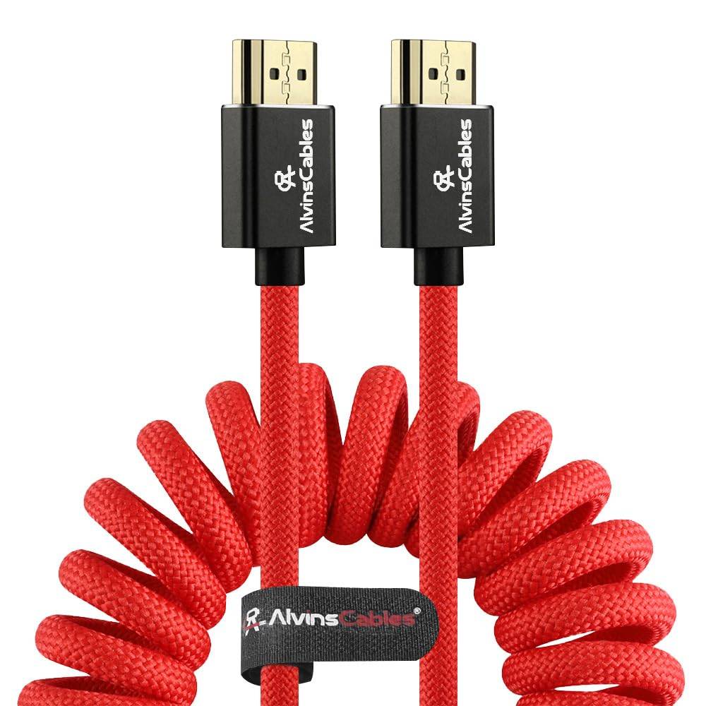 Alvin's Cables 8K 2.1 全尺寸 HDMI 线缆，Z-CAM HDMI A 型螺旋线缆，适用于 ATOMOS Ninja V，柔韧耐用的相机线缆，适用于 BMPCC、松下 S1H GH5、索尼 A7S3 A9 A74 A7siii、佳能 C70