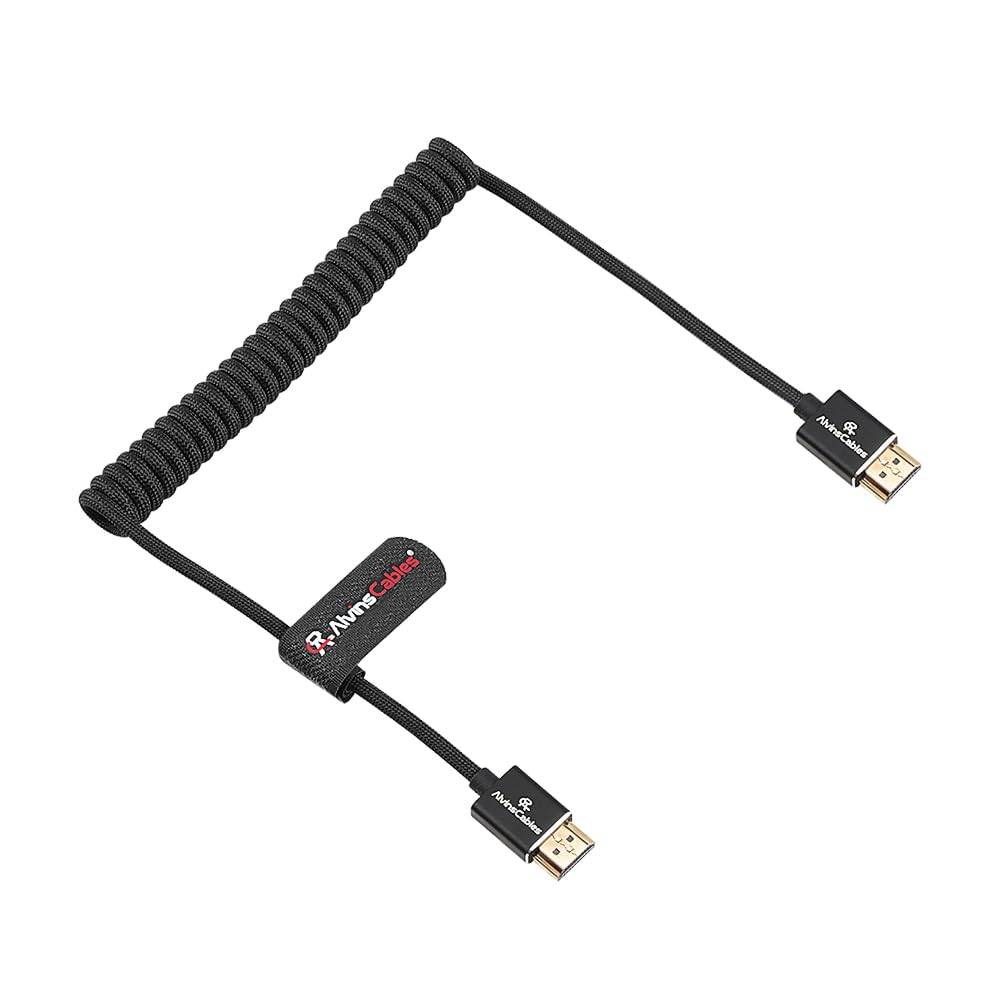 Alvin's 8K 2.1 全尺寸 HDMI 线缆，Z-CAM HDMI A 型螺旋线缆，适用于 ATOMOS Ninja V，柔韧耐用的相机线缆，适用于 BMPCC、松下 S1H GH5、索尼 A7S3 A9 A74 A7siii、佳能 C70