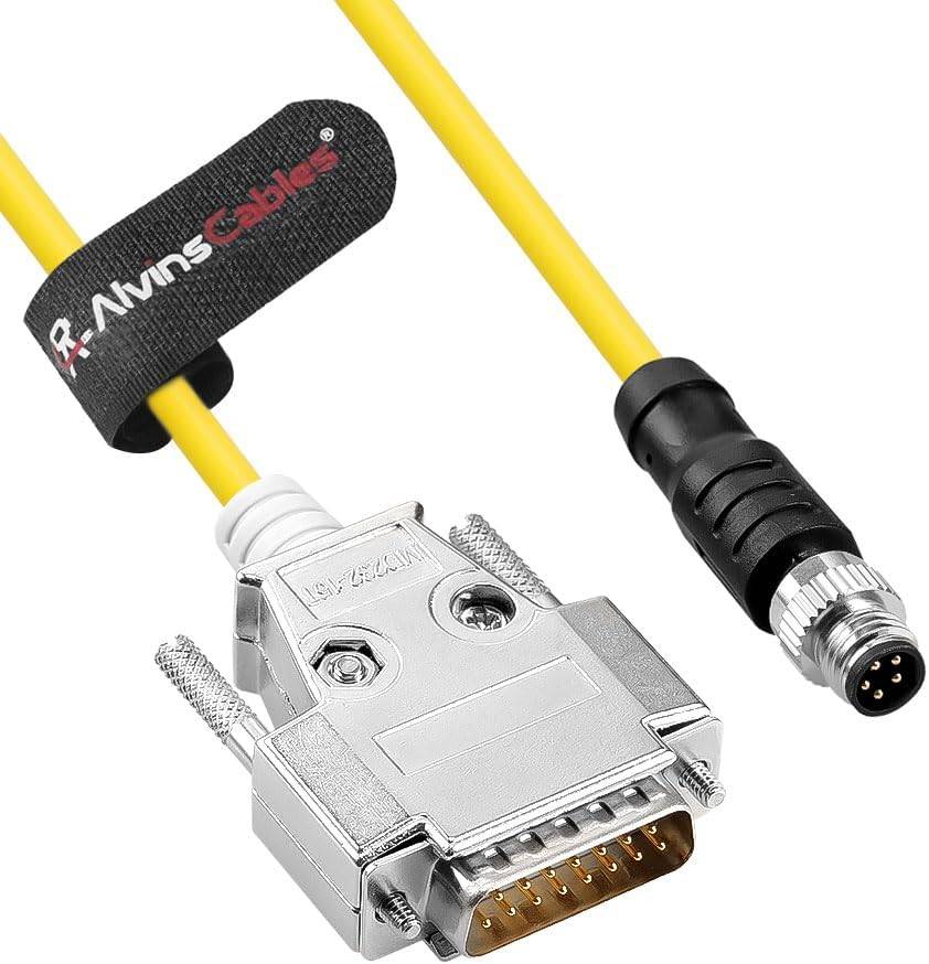 Cavo Alvin's Cables Cognex CCB-M8DSIO-00 da M8 a 5 pin B-Code a DB15 I/O per sistema di visione industriale Cognex in-Sight 8000/Micro Series, modulo I/O CIO-Micro, 0,7 m/2,3 piedi, giallo.
