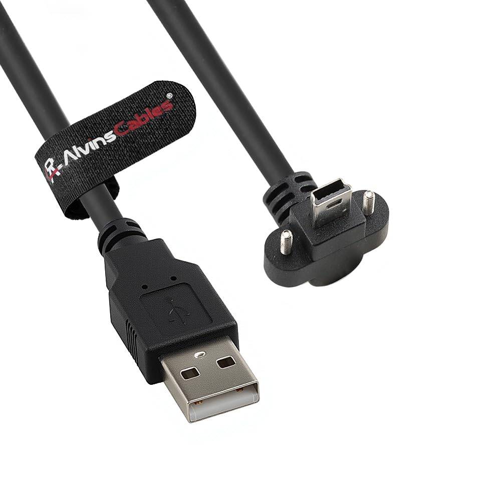 Alvin's Cables USB 2.0 Type-A to Locking Mini USB Down Angle Cable, 15mm Dual-Screw Spacing for Daheng Industrial Camera, High Flex Drag Chain Shielded, Convex Port, 1m/3.3ft