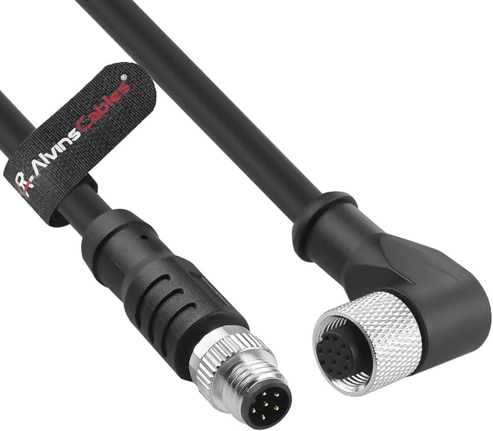 Alvin's Cables Livox Mid-360 LiDAR to Unitree Go2 Robot Dog Cable, Right-Angle M12 A-Code 12-Pin Female to M8 6-Pin Male, LiDAR Power & Data Cord for Robotics, 3D Sensing Applications, 10cm / 3.93in