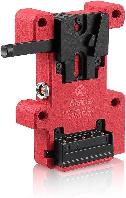 Alvin's Cables V-Mount Battery Plate for SmallHD Ultra 5 & Ultra 7, Direct Contact Power Supply with 1 x D-Tap & 2 x 0B 2 Pin Outputs, Red