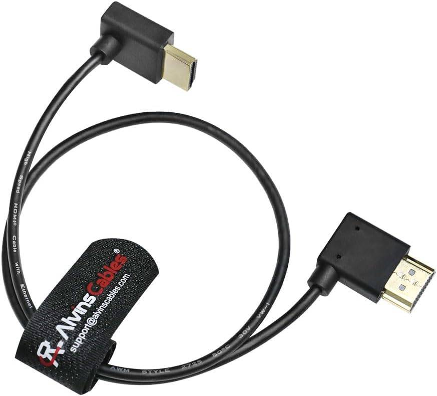 Cabo HDMI 2.1 8K em formato de L Z CAM E2 da Alvin's Cables, 45 cm, cabo de alta velocidade com conexão em ângulo reto para ângulo ascendente, para câmeras e monitores, compatível com Sony A7S3, FS5, FS7, A7iv, Atomos Ninja V, Portkeys BM5, BMPCC,
