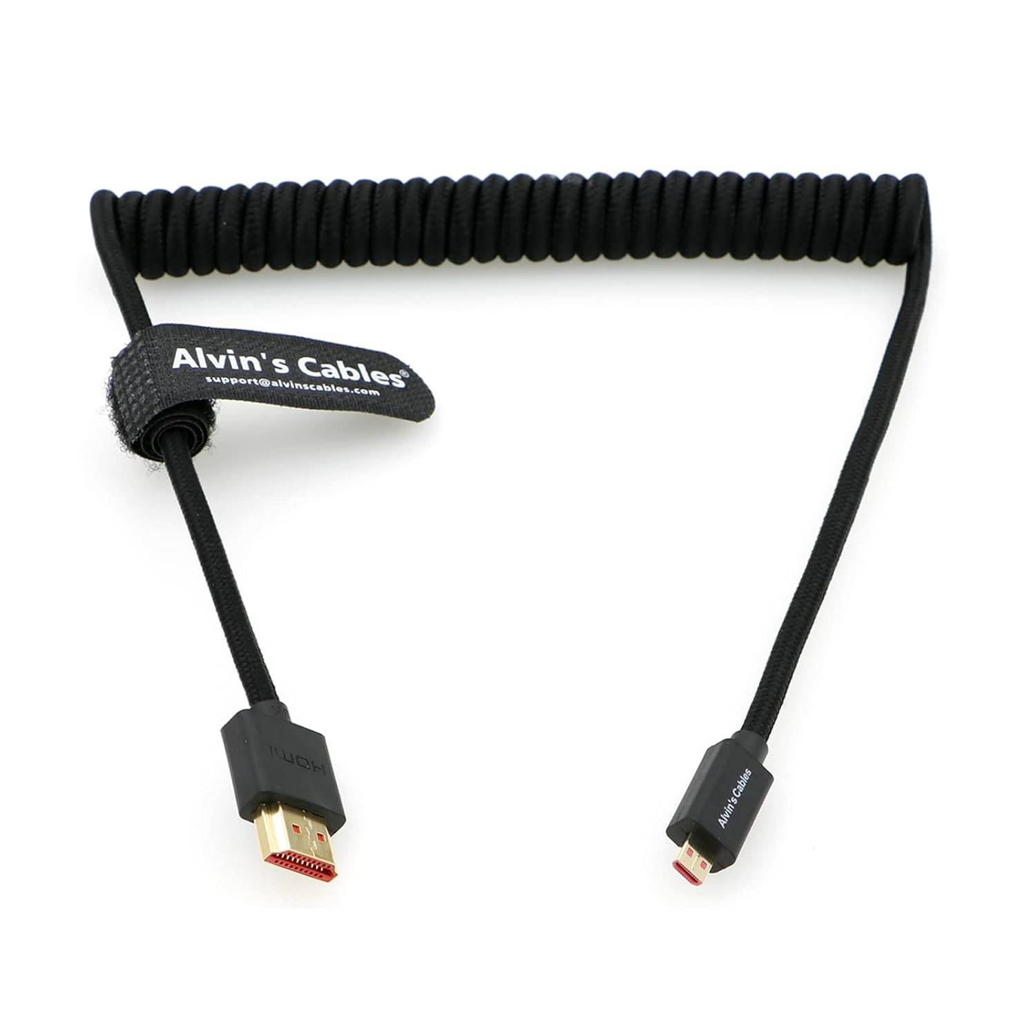 Alvin's Cables 8K 2.1 Micro-HDMI 转全尺寸 HDMI 编织线缆,D 型转 A 型螺旋 HDMI 线缆,适用于 Atomos-Ninja-V、佳能 R5C R5 R6、索尼 A7RIII A7II A7M3 A7R IV A6500 以及富士 X-T4 X-T3(18 至 28 英寸)