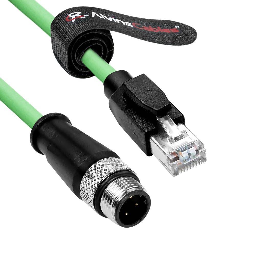 Cabo Ethernet Alvin's Cables M12 D-Code de 4 pinos macho para RJ45 de alta flexibilidade para sensores de câmeras industriais e aplicações de automação, 1 m (3,3 pés) - Verde