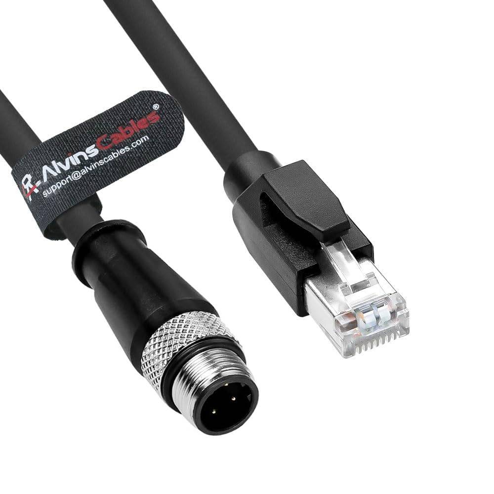 Cabo Ethernet Alvin's Cables M12 D-Code de 4 pinos macho para RJ45 de alta flexibilidade para sensores de câmeras industriais e aplicações de automação, 1 m (3,3 pés)